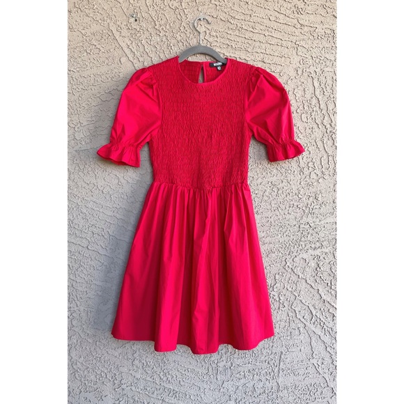 Missguided Dresses & Skirts - MISSGUIDED Red Puff Sleeve Smocked Dress Shirred Bust Frill Sleeeve Mini Dress